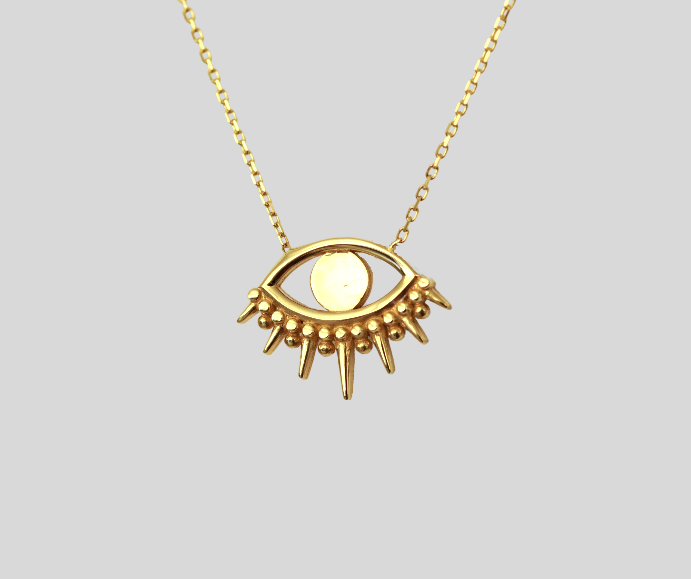 Solid 14k Gold Evil Eye Eyelashes Necklace