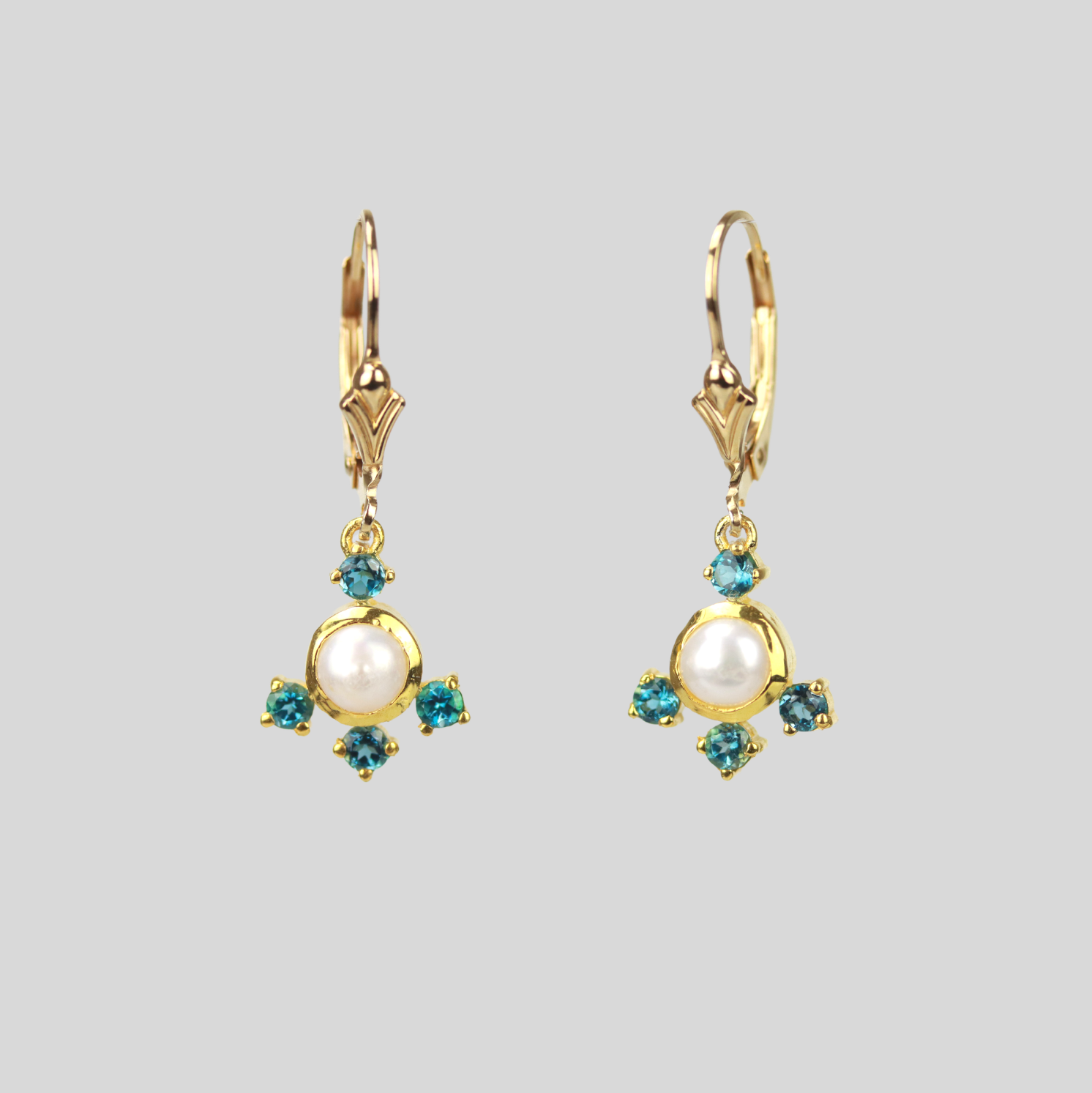 Multi gemstone chandelier earrings in pearl and london topaz
