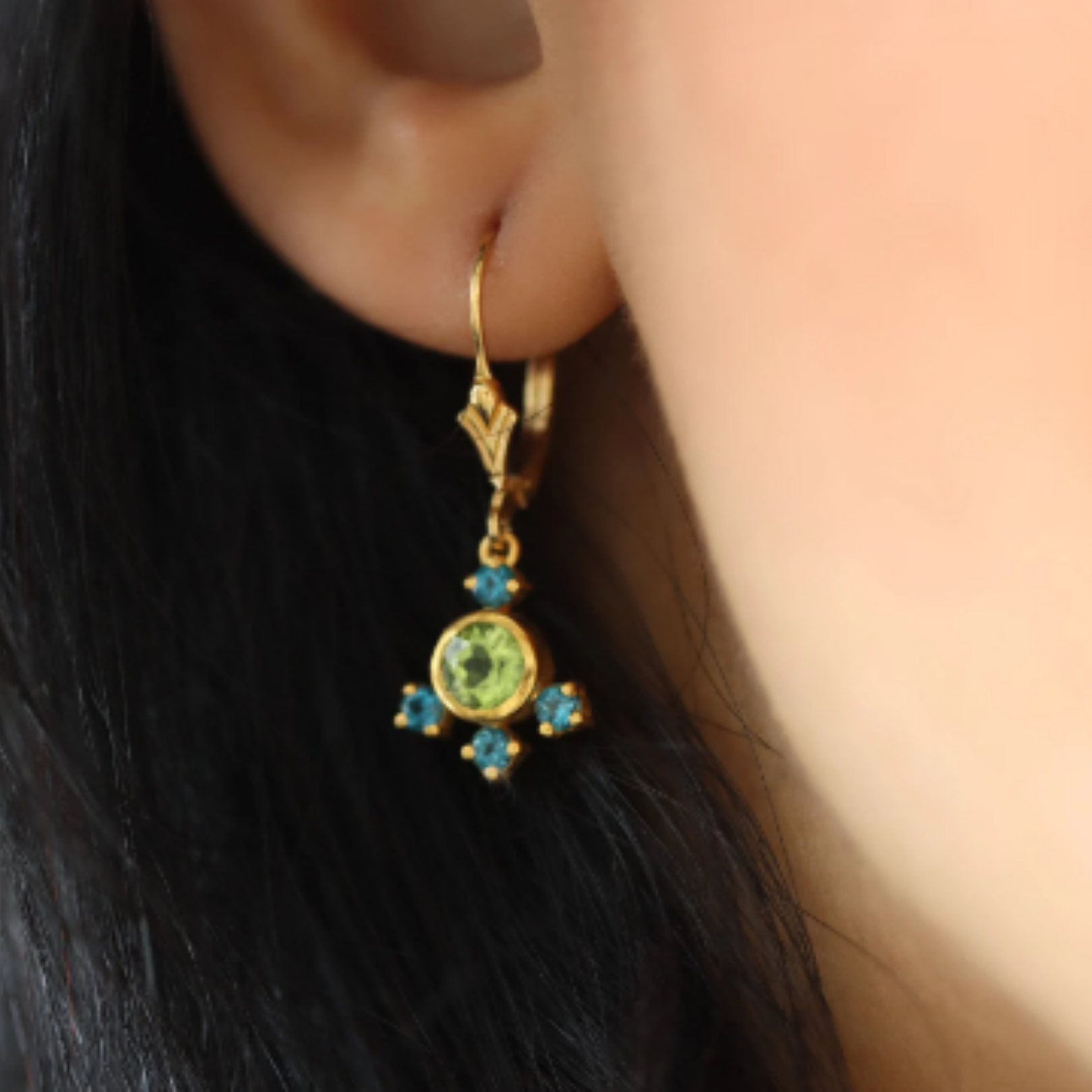 Multi gemstone chandelier earrings in peridot and london blue topaz