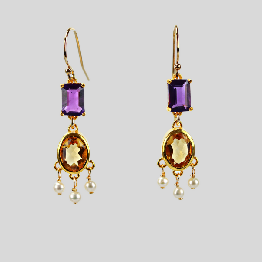 Citrine and amethyst chandelier earrings