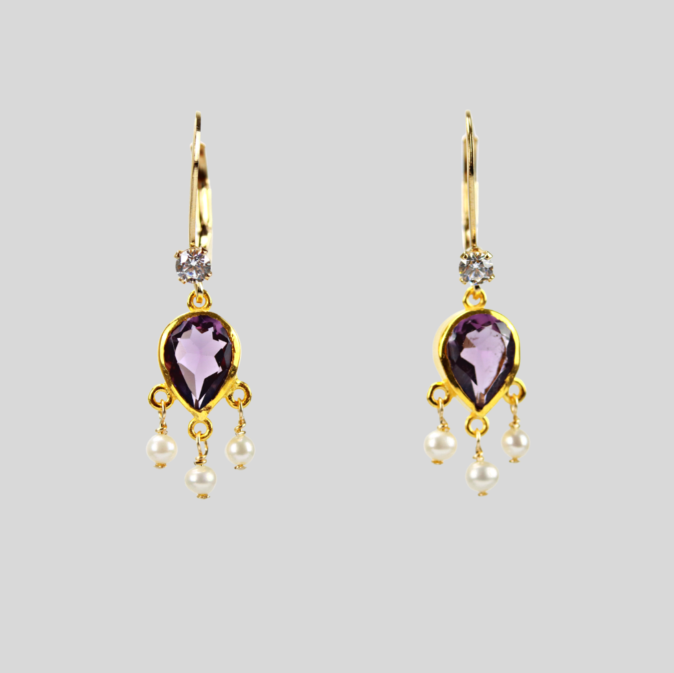 Amethyst chandelier earrings with twinkling cz