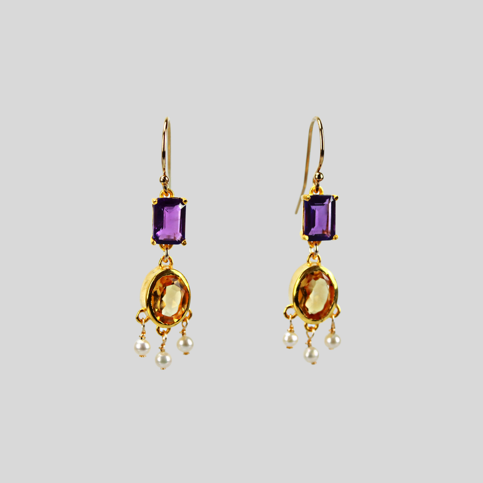 Citrine and amethyst chandelier earrings
