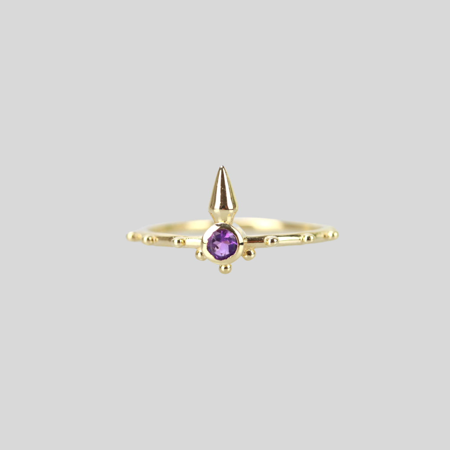 Solid 14k gold temple tower ring in amethyst