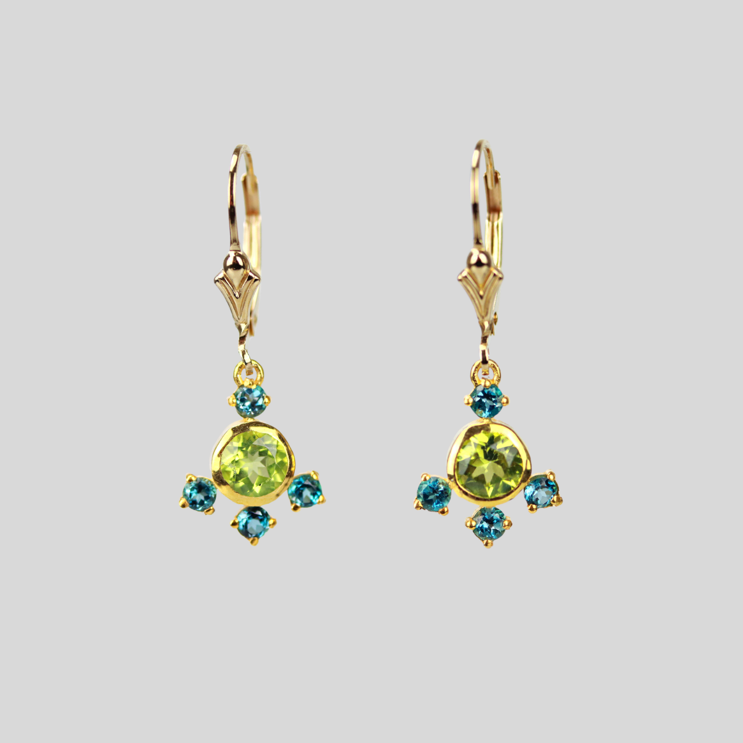 Multi gemstone chandelier earrings in peridot and london blue topaz