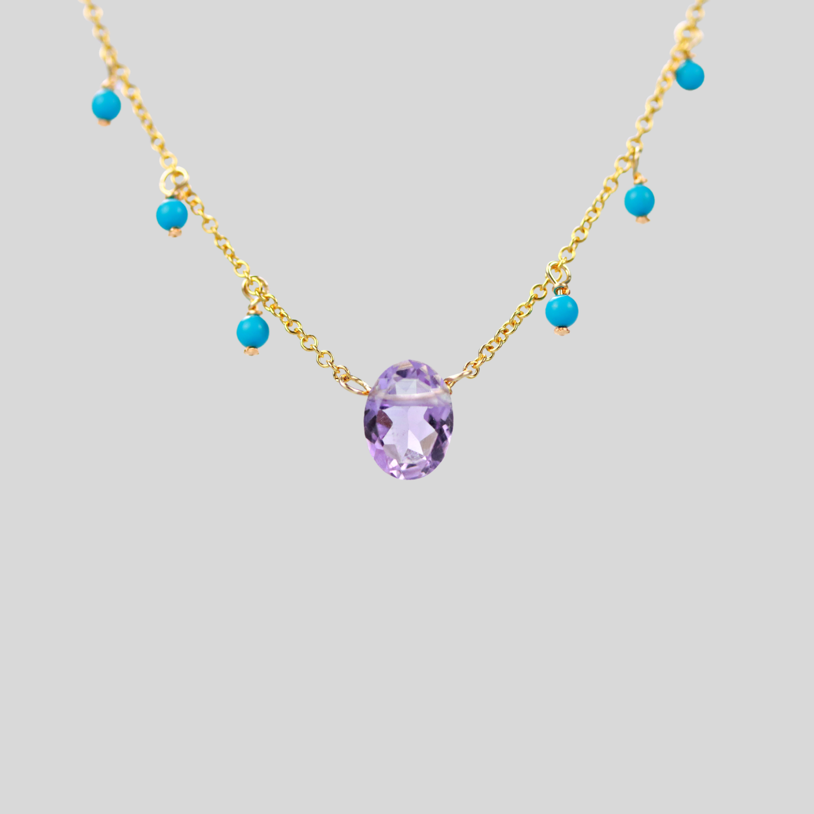 Oval amethyst and turquoise necklace