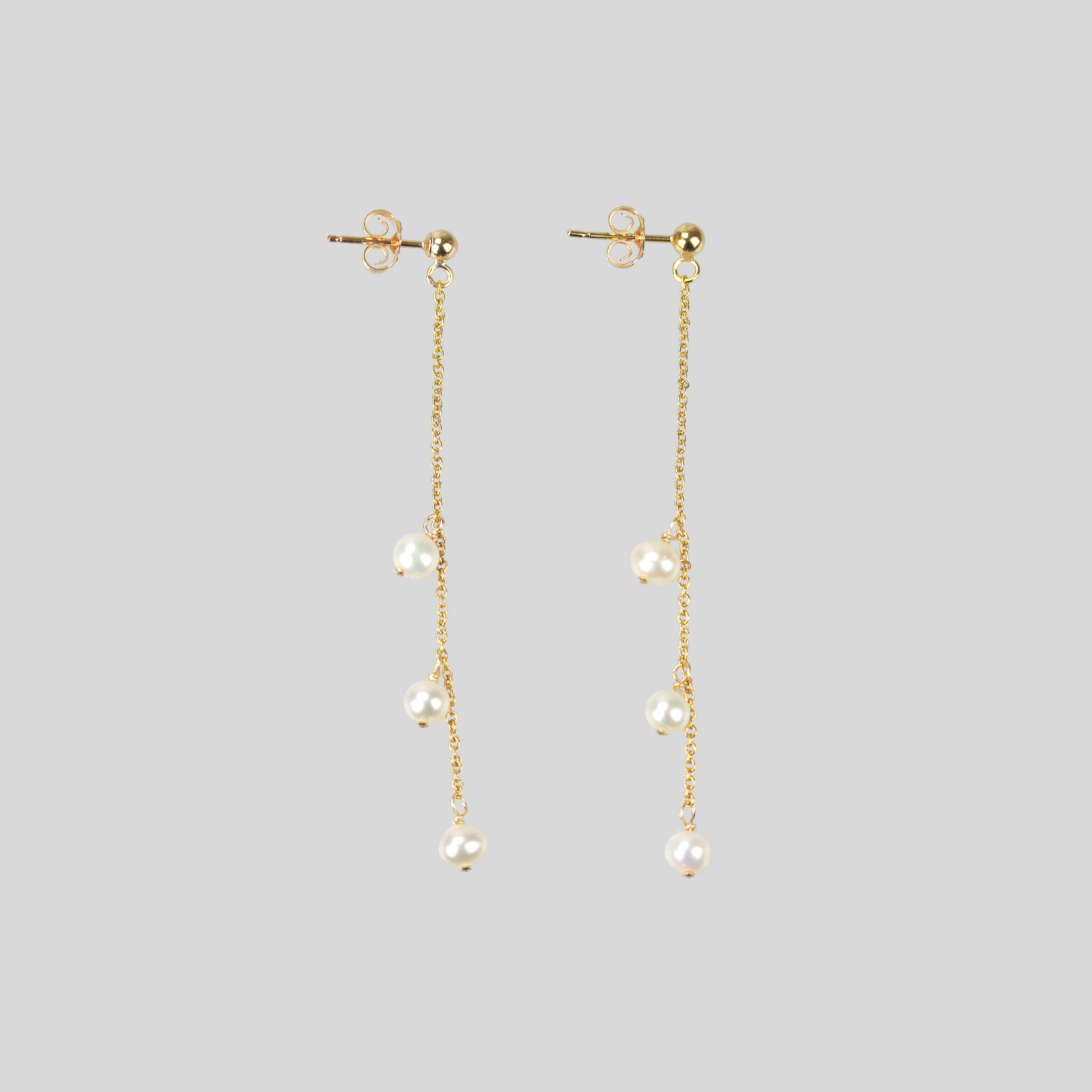 Dainty 14k Gold Filled Freshwater Pearl Chain Drop Earrings
