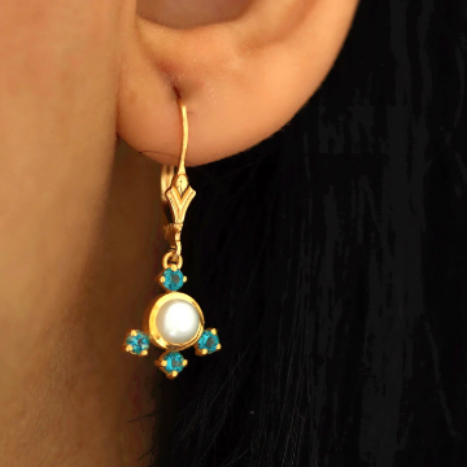 Multi gemstone chandelier earrings in pearl and london topaz