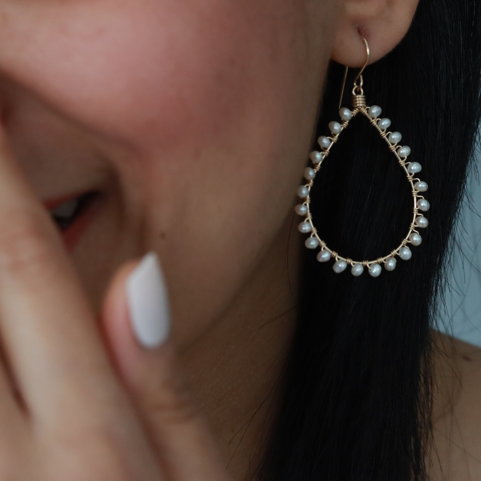 Teardrop hoop Pearl earrings