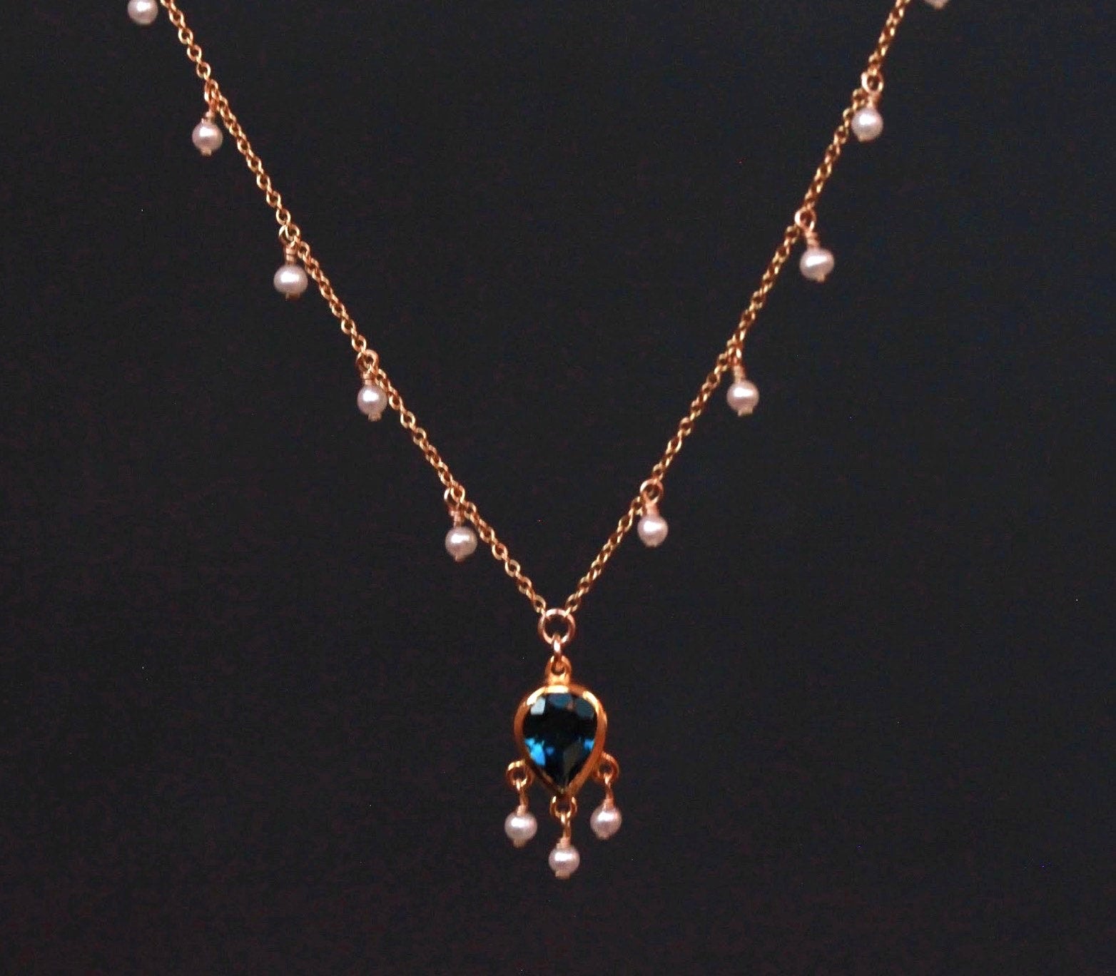 London Topaz Necklace with Seed Pearls