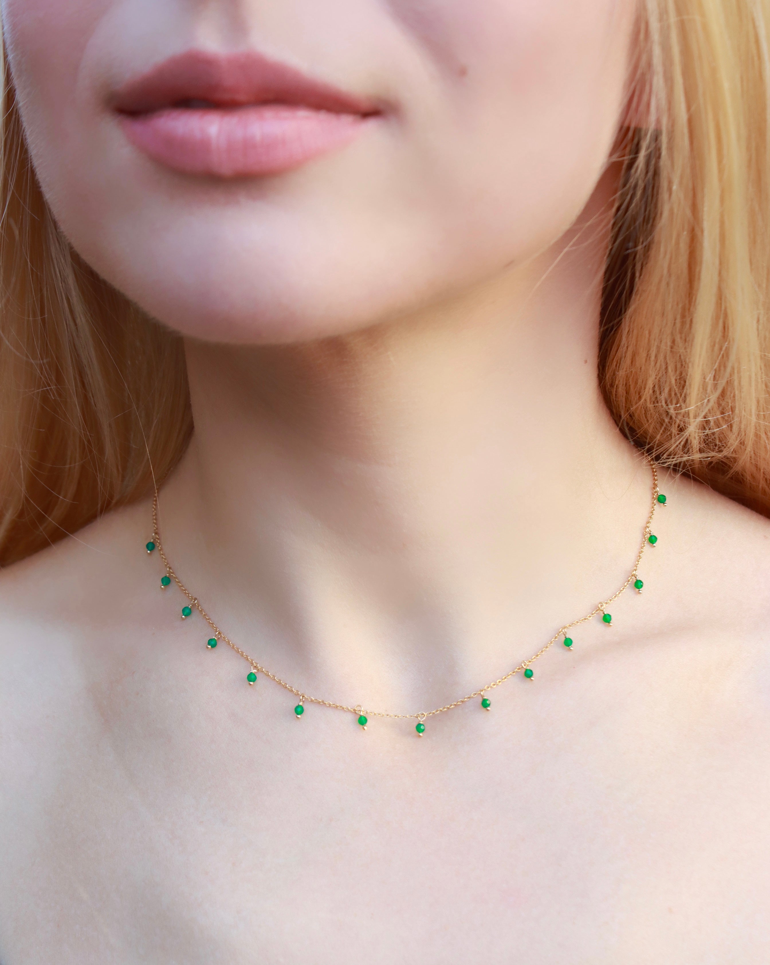Dangling green onyx necklace