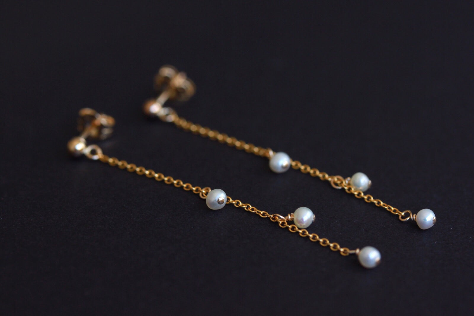 Dainty 14k Gold Filled Freshwater Pearl Chain Drop Earrings
