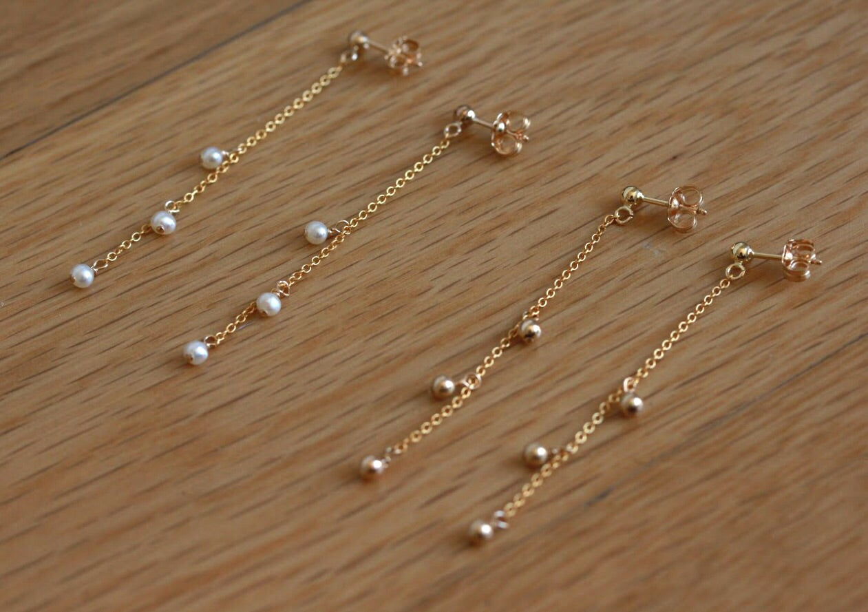 Dainty 14k Gold Filled Freshwater Pearl Chain Drop Earrings