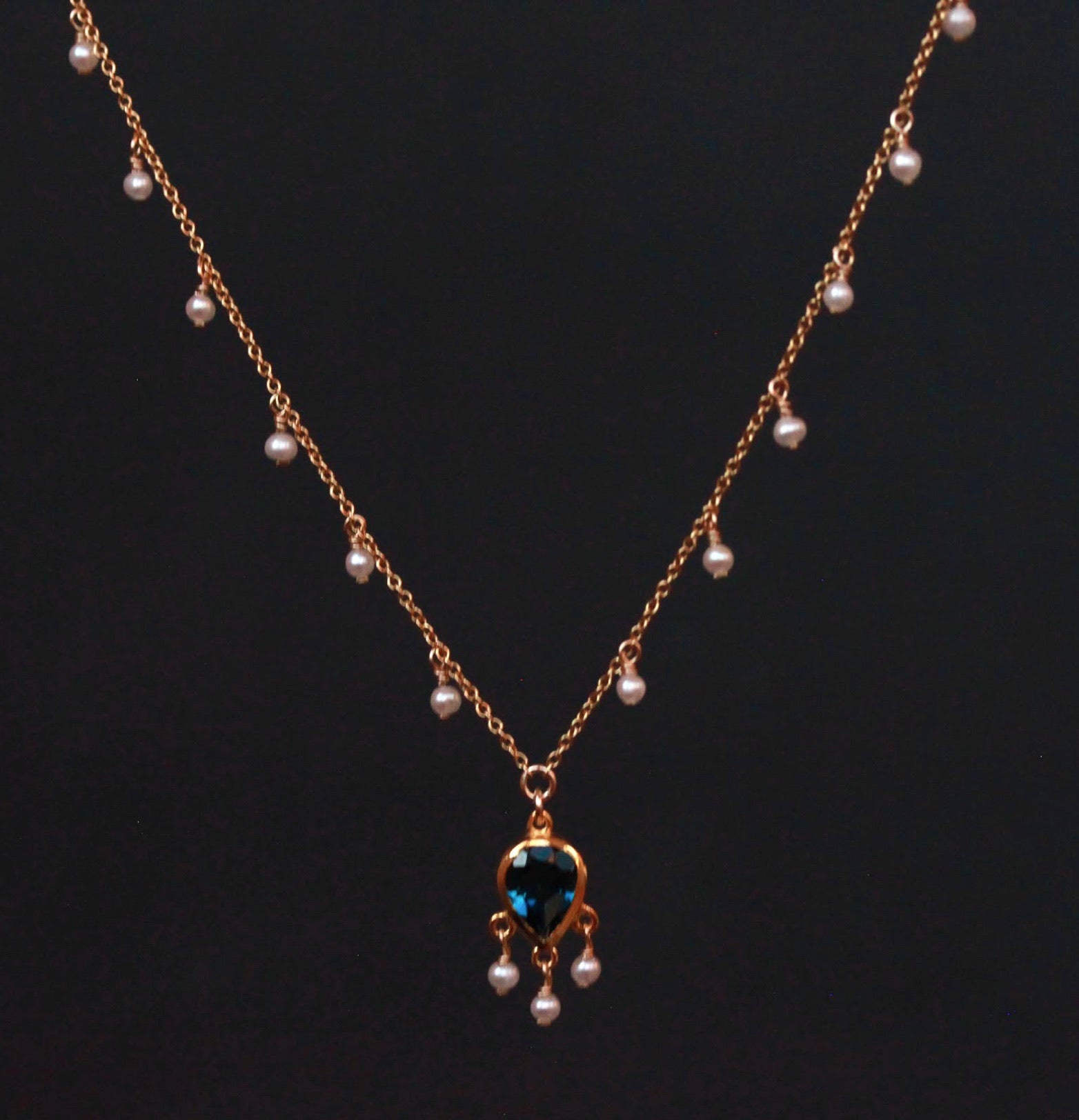 London Topaz Necklace with Seed Pearls