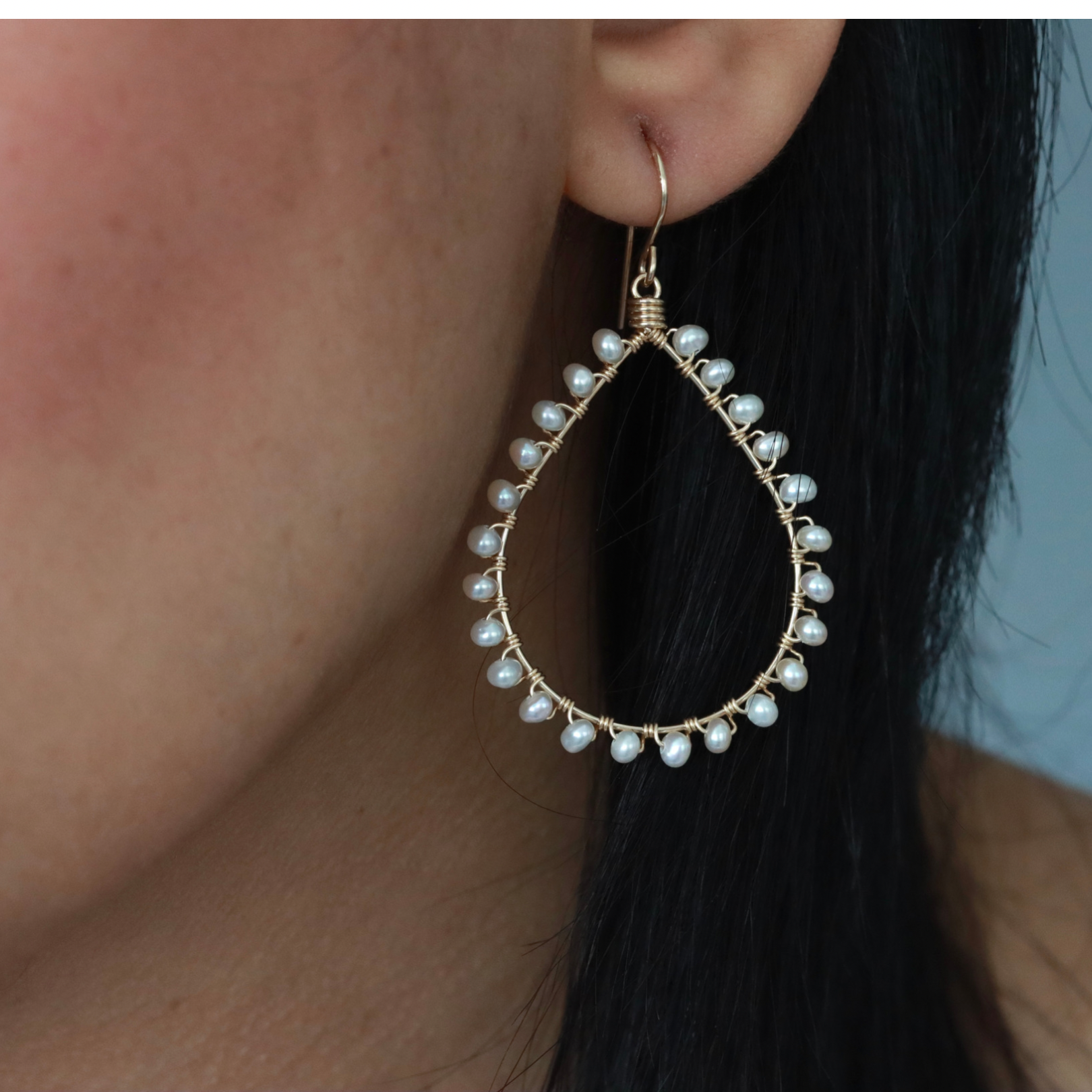 Teardrop hoop Pearl earrings