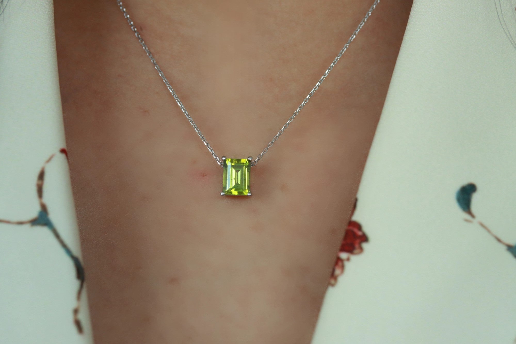 Emerald cut gemstone solitaire necklace